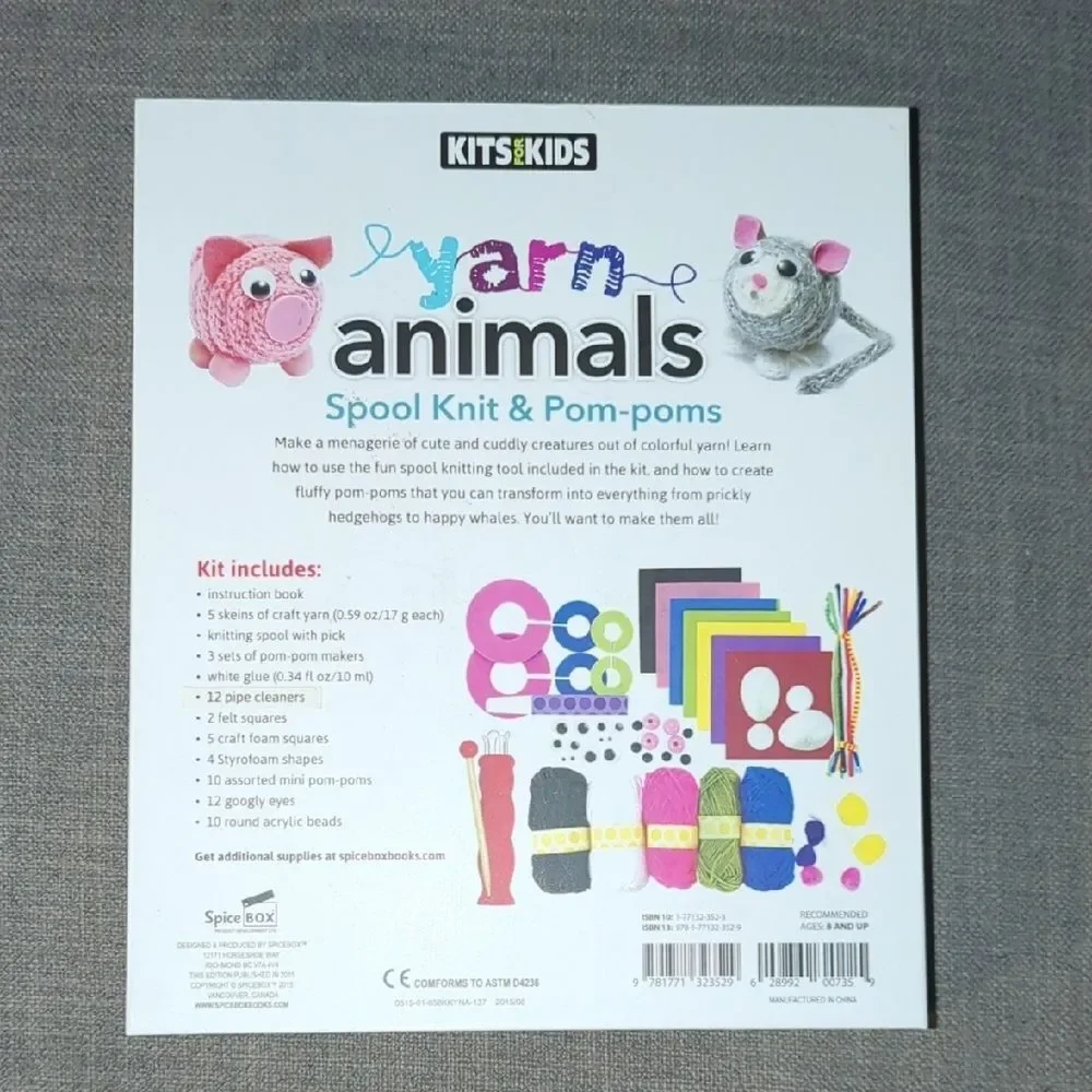 Kids Yarn Animals Craft Kit - Black, White, Pink, Green